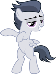 Size: 3000x3985 | Tagged: safe, artist:sollace, rumble, pegasus, pony, g4, marks and recreation, .svg available, bipedal, colt, cute, grin, high res, lidded eyes, looking at you, looking back, male, raised hooves, rumblebetes, show accurate, simple background, smiling, solo, transparent background, vector
