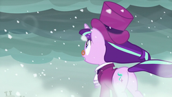 Size: 1280x720 | Tagged: safe, screencap, snowfall frost, starlight glimmer, pony, unicorn, a hearth's warming tail, g4, butt, female, glimmer glutes, mare, open mouth, plot, solo