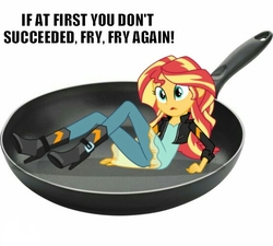 Size: 555x500 | Tagged: safe, sunset shimmer, equestria girls, g4, abuse, bacon hair, female, implied cannibalism, meme, op is a duck, op is trying to start shit, op is trying to start shit so badly that it's kinda funny, pun, sad, shimmerbuse, solo