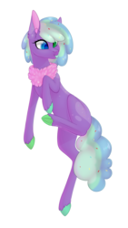 Size: 1537x2719 | Tagged: safe, artist:ohhoneybee, oc, oc only, oc:sprinkle, candy pony, food pony, pony, colored hooves, colored pinnae, female, food, mare, neck fluff, ponified, purple coat, simple background, smiling, solo, tongue out, transparent background, unshorn fetlocks