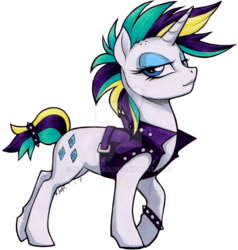 Size: 800x841 | Tagged: safe, artist:nadairead, rarity, pony, unicorn, g4, alternate hairstyle, clothes, deviantart watermark, female, horn, jacket, looking at you, mare, obtrusive watermark, punk, raripunk, simple background, solo, transparent background, watermark