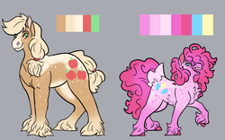 Size: 8512x5300 | Tagged: safe, artist:nightshadetheranger, applejack, pinkie pie, earth pony, pony, g4, absurd resolution, alternate design, duo, female, gray background, mare, reference sheet, simple background, unshorn fetlocks