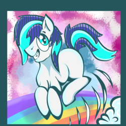 Size: 1000x1000 | Tagged: safe, artist:chaosmauser, oc, oc only, pony, vampony, colorful, cute, hair over one eye, rainbow, smiling, solo