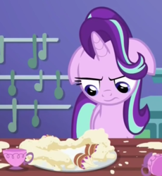 Size: 673x732 | Tagged: safe, screencap, starlight glimmer, pony, unicorn, all bottled up, g4, angry, cropped, cup, ears back, female, mare, solo, teacakes, teacup