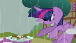 Size: 1280x720 | Tagged: safe, screencap, rarity, twilight sparkle, g4, season 1, the ticket master, great moments in animation, rain
