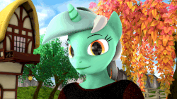 Size: 800x450 | Tagged: safe, artist:anthroponiessfm, lyra heartstrings, unicorn, anthro, plantigrade anthro, g4, 3d, adorable face, animated, boop, cute, female, gif, hand, lyrabetes, offscreen character, open mouth, solo focus, source filmmaker