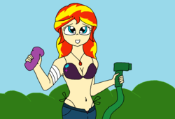 Size: 1588x1088 | Tagged: safe, artist:brandon-vortex, sunset shimmer, equestria girls, g4, belly button, bikini, clothes, female, solo, swimsuit