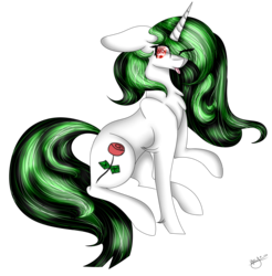Size: 3773x3828 | Tagged: safe, artist:cat-chai, oc, oc only, oc:emerald rose, pony, unicorn, female, high res, mare, simple background, sitting, solo, transparent background