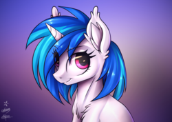 Size: 4093x2894 | Tagged: safe, artist:airfly-pony, artist:cottonaime, artist:justafallingstar, dj pon-3, vinyl scratch, pony, unicorn, rcf community, g4, bust, chest fluff, collaboration, ear fluff, female, fluffy, high res, mare, smiling, solo