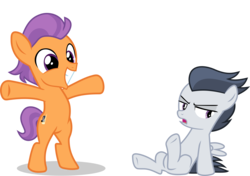 Size: 7574x5322 | Tagged: safe, artist:frownfactory, edit, editor:slayerbvc, rumble, tender taps, earth pony, pegasus, pony, g4, marks and recreation, the fault in our cutie marks, .svg available, absurd resolution, bipedal, colt, grin, looking away, male, simple background, sitting, smiling, standing, transparent background, vector