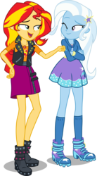Size: 992x1800 | Tagged: safe, artist:seahawk270, sunset shimmer, trixie, equestria girls, equestria girls specials, g4, my little pony equestria girls: better together, my little pony equestria girls: forgotten friendship, boots, clothes, crossed arms, duo, geode of empathy, high heel boots, hoodie, one eye closed, open mouth, simple background, skirt, socks, transparent background, vector