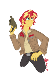 Size: 763x1046 | Tagged: safe, artist:erynerikard, derpibooru exclusive, sunset shimmer, equestria girls, g4, blaster, clothes, female, finn (star wars), jacket, short hair, simple background, solo, star wars, star wars: the last jedi, transparent background