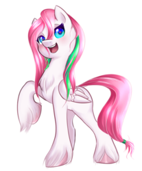 Size: 579x699 | Tagged: safe, artist:coremint, oc, oc only, pegasus, pony, chest fluff, female, heart eyes, mare, open mouth, raised hoof, simple background, solo, transparent background, unshorn fetlocks, wingding eyes