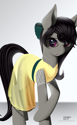 Size: 1275x2060 | Tagged: safe, artist:styroponyworks, octavia melody, earth pony, pony, g4, alternate hairstyle, clothes, dress, female, mare, panties, simple background, solo, underwear, white background