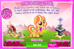 Size: 1084x720 | Tagged: safe, gameloft, idw, screencap, gilded lily, pony, unicorn, g4, advertisement, costs real money, greedloft, idw showified, introduction card, mistmane's flower, solo