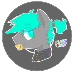 Size: 4300x4300 | Tagged: safe, artist:l3lackout, oc, oc:flux, absurd resolution, adult foal, bust, clothes, implied diaper, infantilism, male, pacifier, ponytail, scarf