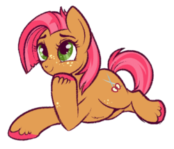 Size: 700x598 | Tagged: safe, artist:lulubell, babs seed, earth pony, pony, g4, chubby, female, filly, freckles, simple background, solo, transparent background