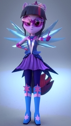 Size: 1080x1920 | Tagged: safe, artist:efk-san, sci-twi, twilight sparkle, equestria girls, g4, my little pony equestria girls: legend of everfree, 3d, armpits, boots, clothes, crystal guardian, crystal wings, female, gloves, high heel boots, ponied up, shoes, smiling, solo, visor