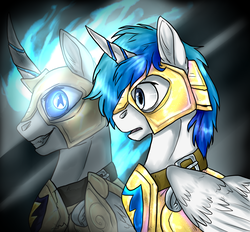 Size: 2110x1954 | Tagged: safe, artist:not-ordinary-pony, oc, oc only, alicorn, pony, alicorn oc, armor, duality, evil, good, mirror, point commission, reflection, solo, teeth