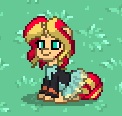 Size: 122x116 | Tagged: safe, artist:cloudysunshineyt, sunset shimmer, pony, unicorn, pony town, g4, clothes, equestria girls outfit, female, pixel art, solo