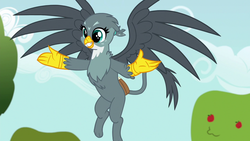 Size: 1280x720 | Tagged: safe, screencap, gabby, griffon, g4, the fault in our cutie marks, female, flying, mailbag, solo