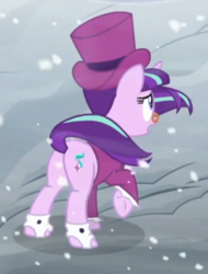 Size: 366x481 | Tagged: safe, screencap, snowfall frost, starlight glimmer, pony, unicorn, a hearth's warming tail, g4, butt, cropped, female, glimmer glutes, mare, plot, raised hoof, solo