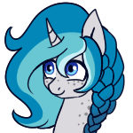Size: 150x150 | Tagged: safe, artist:chirpy-chi, oc, oc only, oc:bubble lee, oc:imago, changeling, pony, animated, body freckles, bust, changeling oc, cute, cuteling, disguise, disguised changeling, fangs, female, freckles, gif, gif for breezies, glowing horn, horn, mare, picture for breezies, simple background, smiling, solo, transformation, transparent background