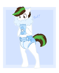 Size: 780x960 | Tagged: safe, artist:fen, oc, oc:kibbie, adult foal, baby powder, cute, diaper, foal powder, non-baby in diaper, solo