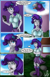 Size: 647x1000 | Tagged: safe, artist:spirit_dancer, rarity, articuno, human, comic:a chilling reaction, equestria girls, g4, breasts, busty rarity, cellphone, cold, comic, crossed arms, dialogue, female, human to pokemon, phone, pokémon, raricuno, solo, speech bubble, speech change, thought bubble, transformation, vision