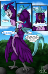 Size: 647x1000 | Tagged: safe, artist:spirit_dancer, rarity, articuno, bird, comic:a chilling reaction, equestria girls, g4, beak, birdified, chest fluff, comic, dialogue, eyes closed, hairclip, human to pokemon, pain, pokémon, raricuno, solo, species swap, speech bubble, speech change, thought bubble, transformation, transformed
