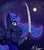 Size: 1500x1700 | Tagged: safe, artist:clear vision, princess luna, anthro, g4, clothes, dress, female, night, solo, sword, weapon