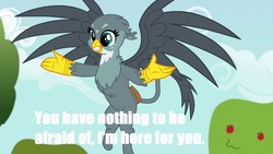 Size: 1280x720 | Tagged: safe, edit, edited screencap, screencap, gabby, griffon, g4, the fault in our cutie marks, dialogue, female, image macro, meme, solo