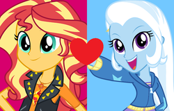 Size: 868x554 | Tagged: safe, edit, sunset shimmer, trixie, equestria girls, equestria girls specials, g4, my little pony equestria girls: better together, my little pony equestria girls: forgotten friendship, female, heart, lesbian, ship:suntrix, shipping, shipping domino