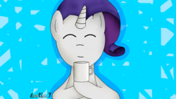 Size: 10000x5625 | Tagged: safe, artist:exxticcy, rarity, pony, g4, absurd resolution, bust, coffee, colored, drink, female, gradient background, happy, mare, mug, portrait, signature, signed, simple, solo
