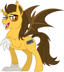 Size: 2400x2700 | Tagged: safe, artist:rush (furaffinity), oc, oc:keystroke, bat pony, hybrid, bat pony oc, fangs, glasses, high res, looking at you, open mouth, simple background, smiling, transparent background