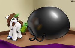 Size: 2476x1598 | Tagged: safe, artist:the-furry-railfan, oc, oc only, oc:tai, pony, unicorn, air tank, balloon, blanket, glasses, helium tank, hose, p 235, this will end in balloons, unshorn fetlocks