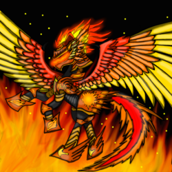 Size: 1600x1600 | Tagged: safe, artist:meteor-strike-mlp, oc, oc only, pony, armor, fire, power armor, solo, wings