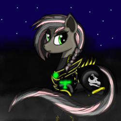 Size: 1600x1600 | Tagged: safe, artist:meteor-strike-mlp, oc, oc only, pony, armor, braid, power armor, skull, solo