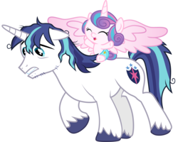Size: 9600x7662 | Tagged: safe, artist:hendro107, artist:tardifice, edit, editor:slayerbvc, vector edit, princess flurry heart, shining armor, alicorn, pony, unicorn, g4, absurd resolution, baby, baby pony, cute, diaper, father and daughter, female, filly, floppy ears, flurry heart riding shining armor, flurrybetes, foal, male, messy mane, ponies riding ponies, riding, simple background, spread wings, stallion, stubble, tired, transparent background, vector, wings