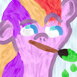 Size: 2100x2100 | Tagged: safe, artist:chocolate-mint swirl, toola roola, g4, high res, mouth hold, paintbrush, toola roola will be painting away