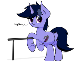 Size: 1931x1536 | Tagged: safe, artist:php142, oc, oc only, oc:purple flix, pony, butt, cute, looking at you, looking back, male, plot, rear view, simple background, solo, white background