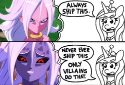 Size: 696x471 | Tagged: safe, artist:threetwotwo32232, princess cadance, alicorn, pony, g4, always ship this, android 21, anime, comic, dragon ball, dragon ball fighterz, exploitable meme, meme, my hero academia, non-mlp shipping, parody, princess of shipping, shipper on deck, shipping