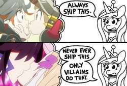 Size: 696x470 | Tagged: safe, artist:threetwotwo32232, princess cadance, alicorn, pony, g4, always ship this, anime, comic, exploitable meme, female, kill la kill, lesbian, mako mankanshoku, meme, my hero academia, non-mlp shipping, nui harime, parody, princess of shipping, ryuko matoi, shipper on deck, shipping, spoilers for another series