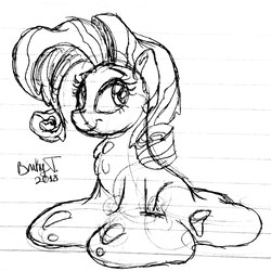 Size: 2118x2117 | Tagged: safe, artist:binkyt11, derpibooru exclusive, rarity, goo pony, monster pony, original species, g4, female, high res, lined paper, mare, marshmallow fluff, marshmallow fluff pony, monochrome, rarislime, rarity is a marshmallow, signature, solo, traditional art
