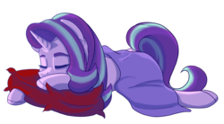 Size: 3158x1747 | Tagged: safe, artist:lula-moonarts, starlight glimmer, pony, unicorn, g4, blanket, cute, eyes closed, female, glimmerbetes, mare, pillow, simple background, sleeping, solo, transparent background
