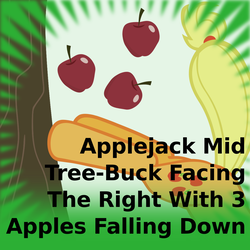 Size: 1024x1024 | Tagged: safe, artist:adog0718, artist:liggliluff, artist:scrimpeh, artist:walrusinc, derpibooru exclusive, edit, applejack, pony, derpibooru, g4, apple, apple tree, applebucking, applejack mid tree-buck facing the right with 3 apples falling down, applejack mid tree-buck with 3 apples falling down, extremely specific spoiler tag, falling, female, food, meta, official spoiler image, solo, spoilered image joke, tree