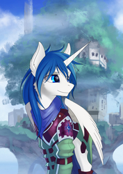 Size: 1882x2652 | Tagged: safe, artist:rublegun, oc, oc only, oc:prince nova, alicorn, pony, alicorn oc, armor, clothes, cutie mark on clothes, looking sideways, male, scarf, solo, stallion