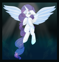 Size: 1024x1082 | Tagged: safe, artist:crystal-junkie-gsv, rarity, alicorn, angel, pony, g4, alicornified, angel rarity, eyes closed, female, flying, light, race swap, raricorn, solo, watermark, wings