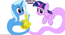 Size: 632x336 | Tagged: safe, artist:navitaserussirus, trixie, twilight sparkle, genie, g4, female, lesbian, ship:twixie, shipping