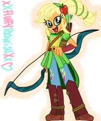 Size: 1024x1229 | Tagged: safe, artist:xxfluffypachirisuxx, applejack, equestria girls, g4, my little pony equestria girls: friendship games, archery, arrow, bow (weapon), bow and arrow, female, quiver, simple background, solo, transparent background, weapon